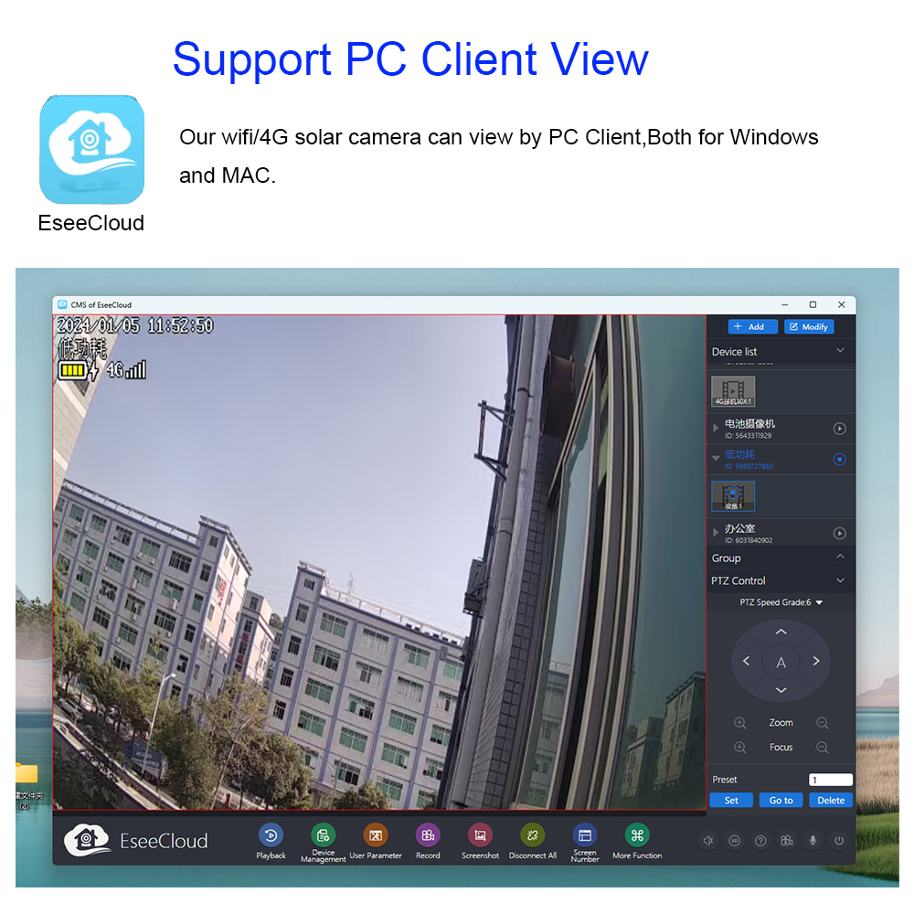 กล้องวงจรปิดโซล่าเซลล์ 4MP EseeCloud (4G) Solar CCTV Camera With 4G รุ่น SCG401P10