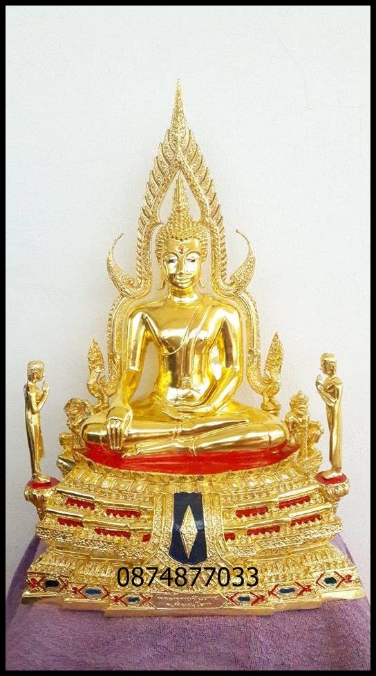 พระพุทธชินราชออกโดยวัดใหญ่ ขนาด9นิ้ว เนื้อทองเหลือง ลงรักปิดทองแท้ มีโมคคลา และสารีบุตร ออกโดยวัดใหญ่จังหวัดพิษณุโลก รหัส466
