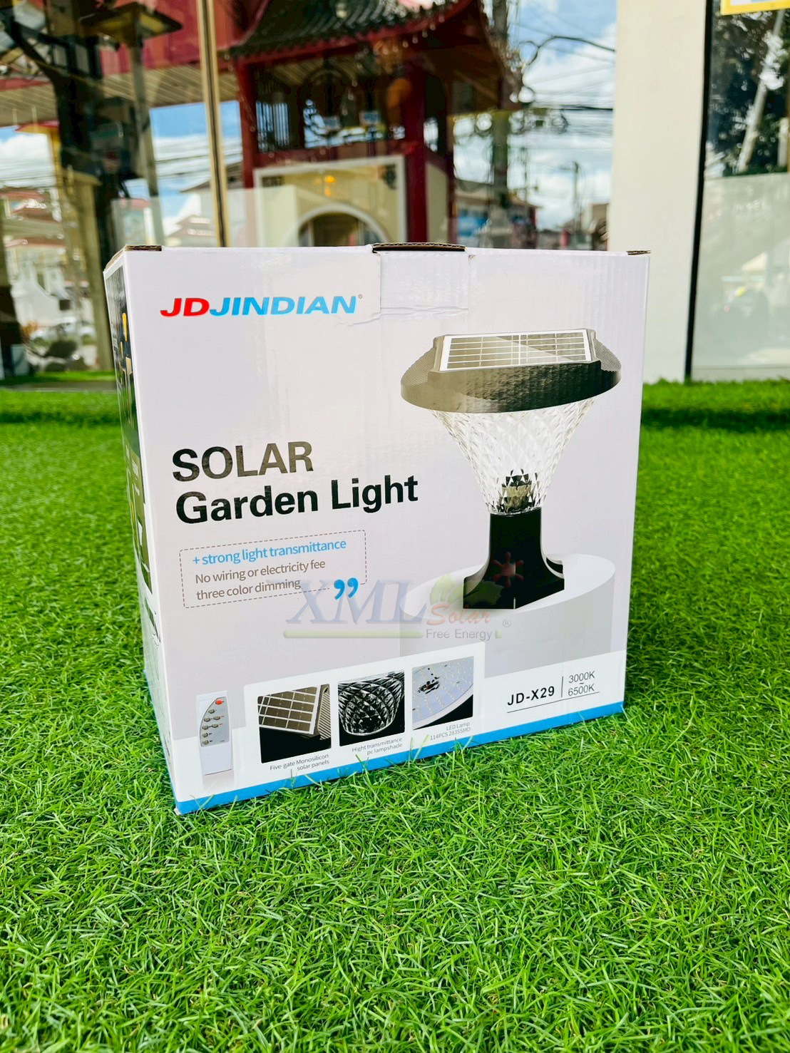 โคมไฟหัวเสาโซล่าเซลล์ รุ่น JD-X29 (เปิดได้ 3 แสง)