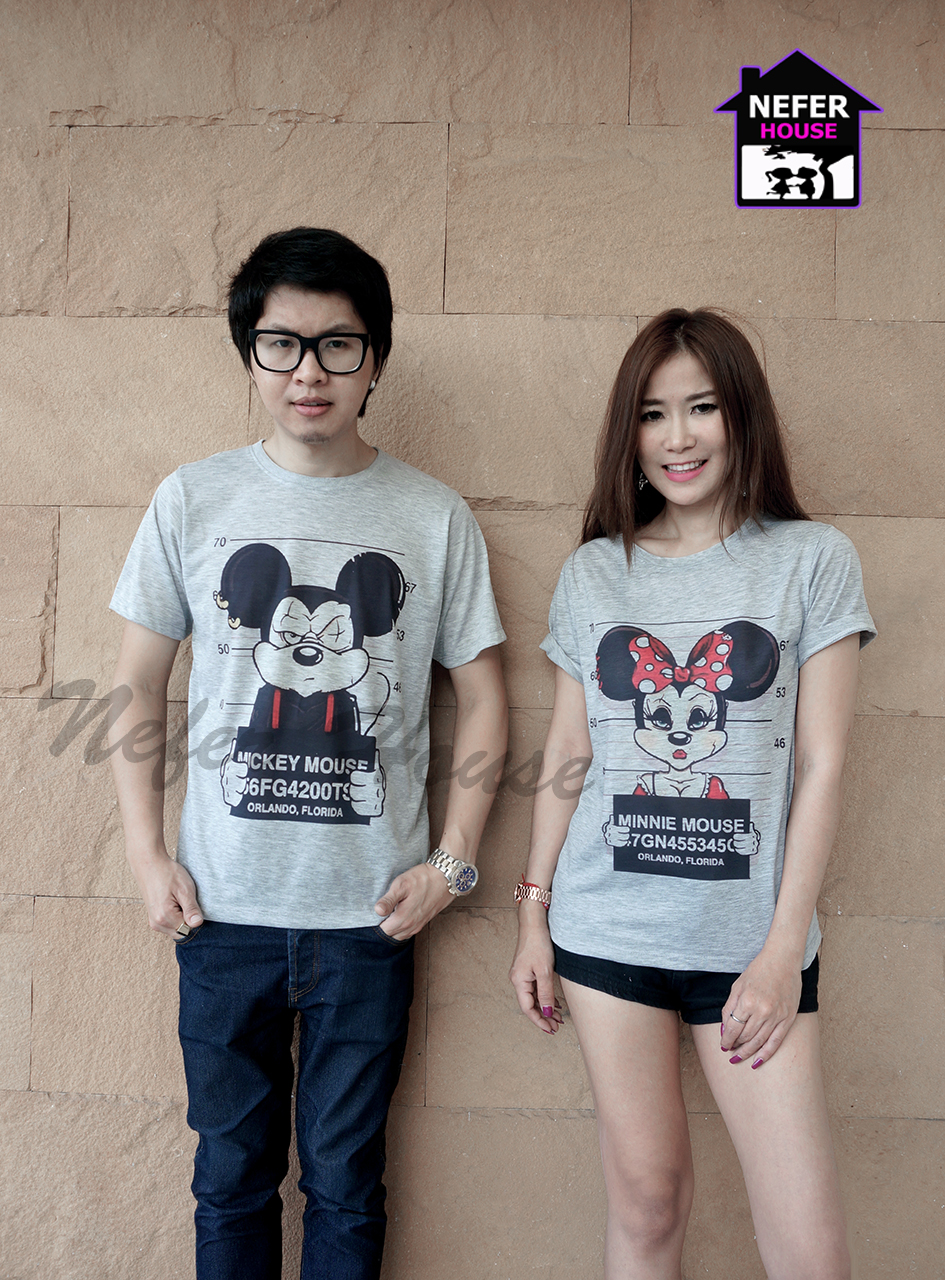 เสื้อยืดคู่รักสีเทาสกรีนลาย