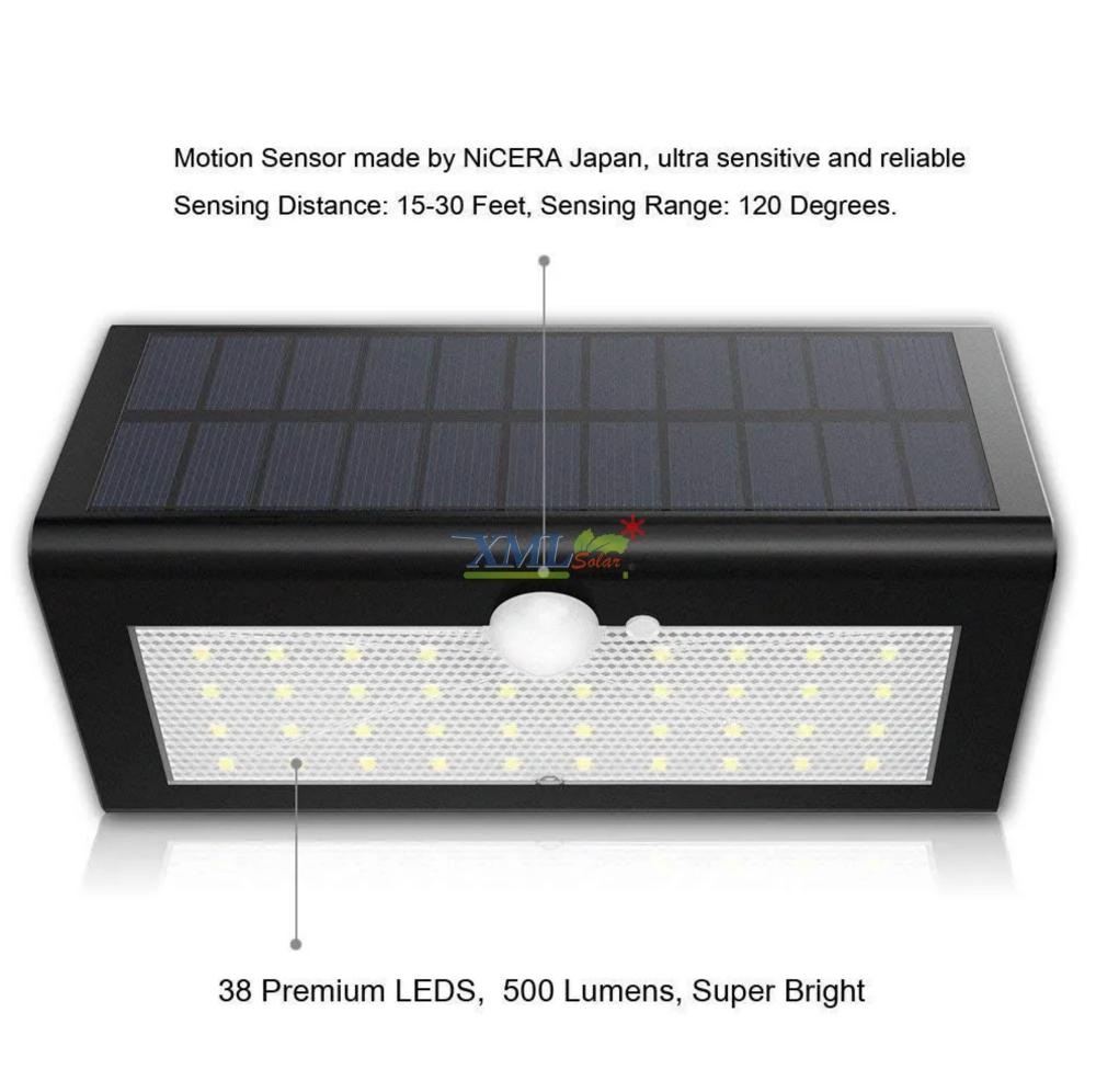 โคมไฟโซล่าเซลล์ ติดผนัง ทรงสามเหลี่ยม 38 SMD LED (เเสง : เหลืองวอมไวท์) 1 แถม 1