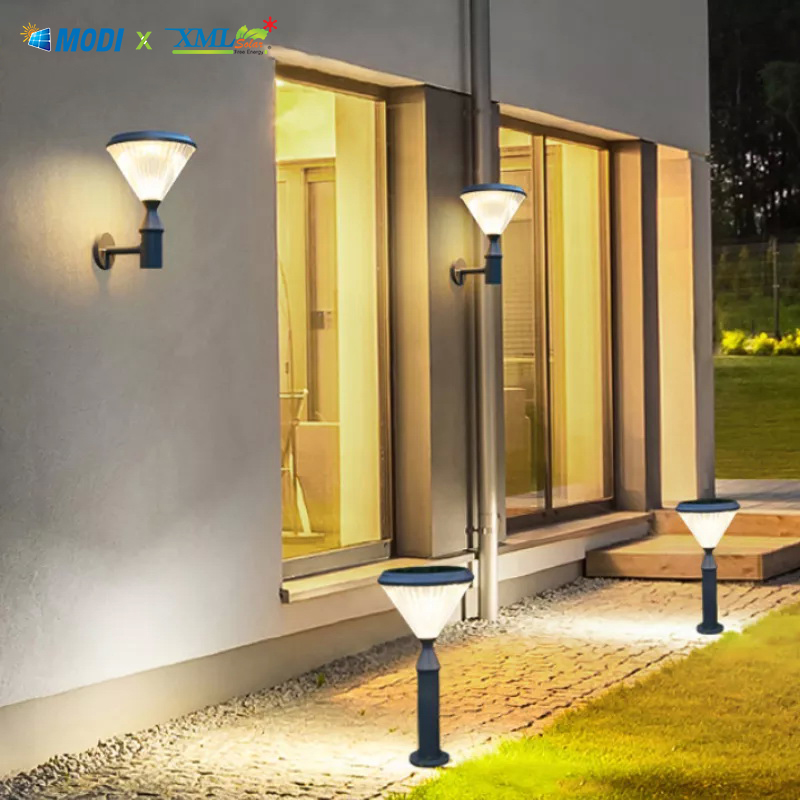 โคมไฟกิ่ง ติดผนัง โซล่าเซลล์ ทรงกรวย (แสง : เหลืองวอมไวท์)