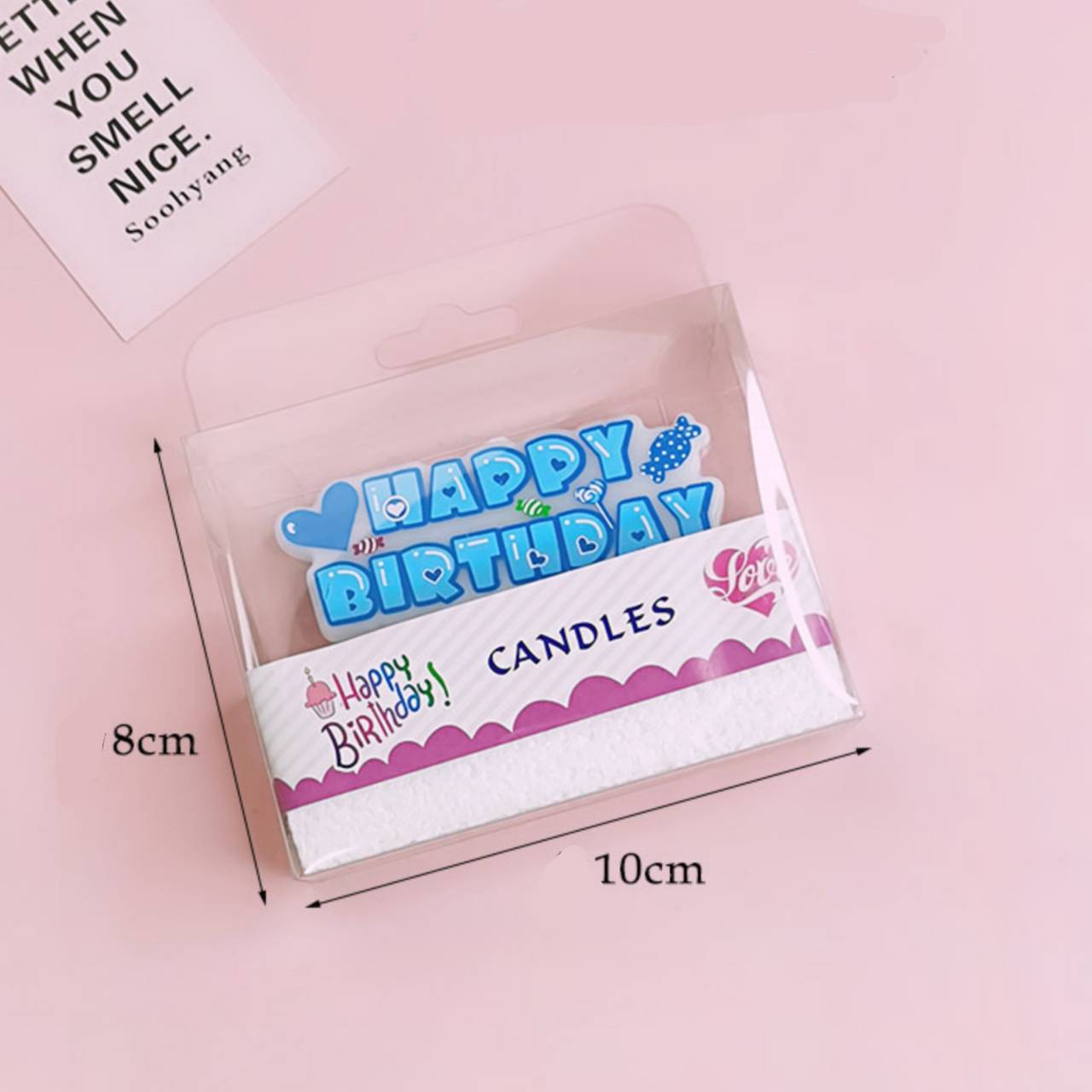 เทียนวันเกิด รูป HAPPY BIRTHDAY สีฟ้า