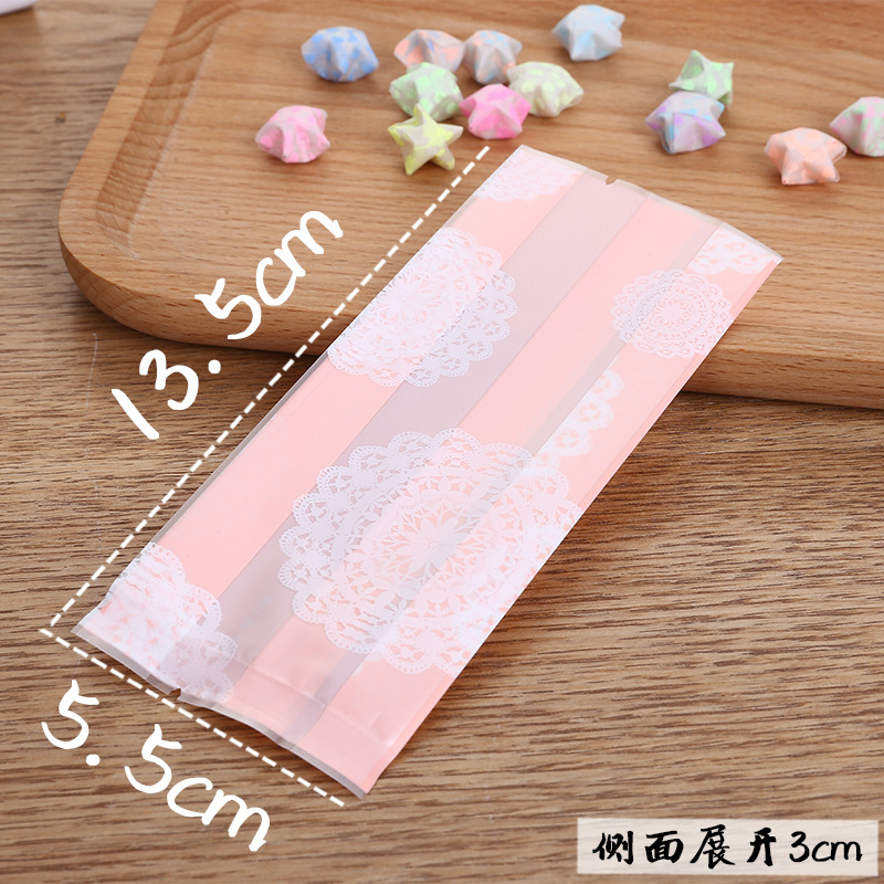ถุงคุ๊กกี้ ถุงเบเกอรี่ แบบจีบข้าง สีชมพู 50 ใบ/ห่อ (Size : 5.5*13.5+3 cm.)