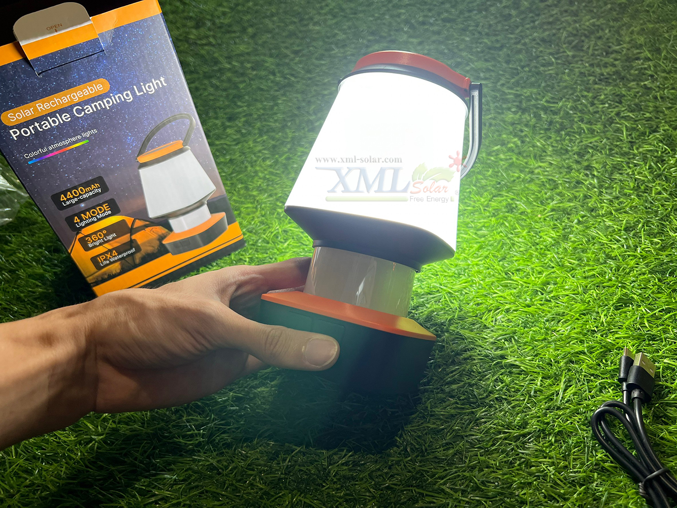 โคมไฟตะเกียงโซล่าเซลล์(สีส้ม) (เลือกเปิดเเสง ขาว / เหลือง / หลากสี ได้)