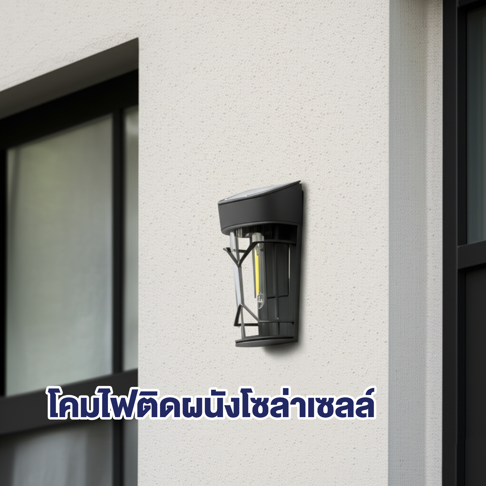 ไฟผนังโซล่าเซลล์ รุ่น MD-SOLAR-H1001 ระบบสว่างค้าง (แสง : เหลืองวอมไวท์)(1 แถม 1)