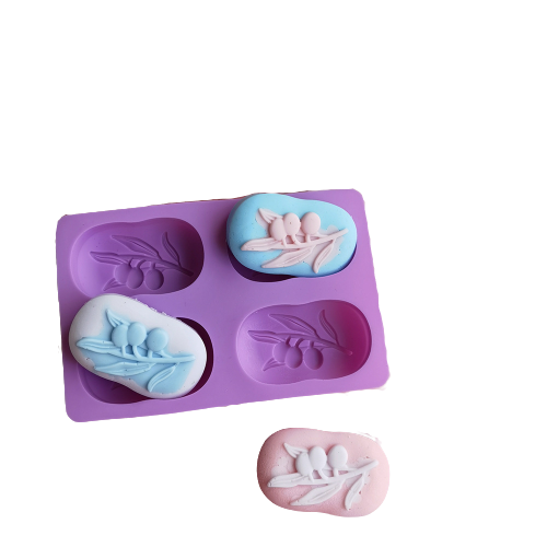 แม่พิมพ์ซิลิโคน พิมพ์สบู่ พิมพ์วุ้น พิมพ์ขนม รูปมะกอก 4 ช่อง (70 กรัม)