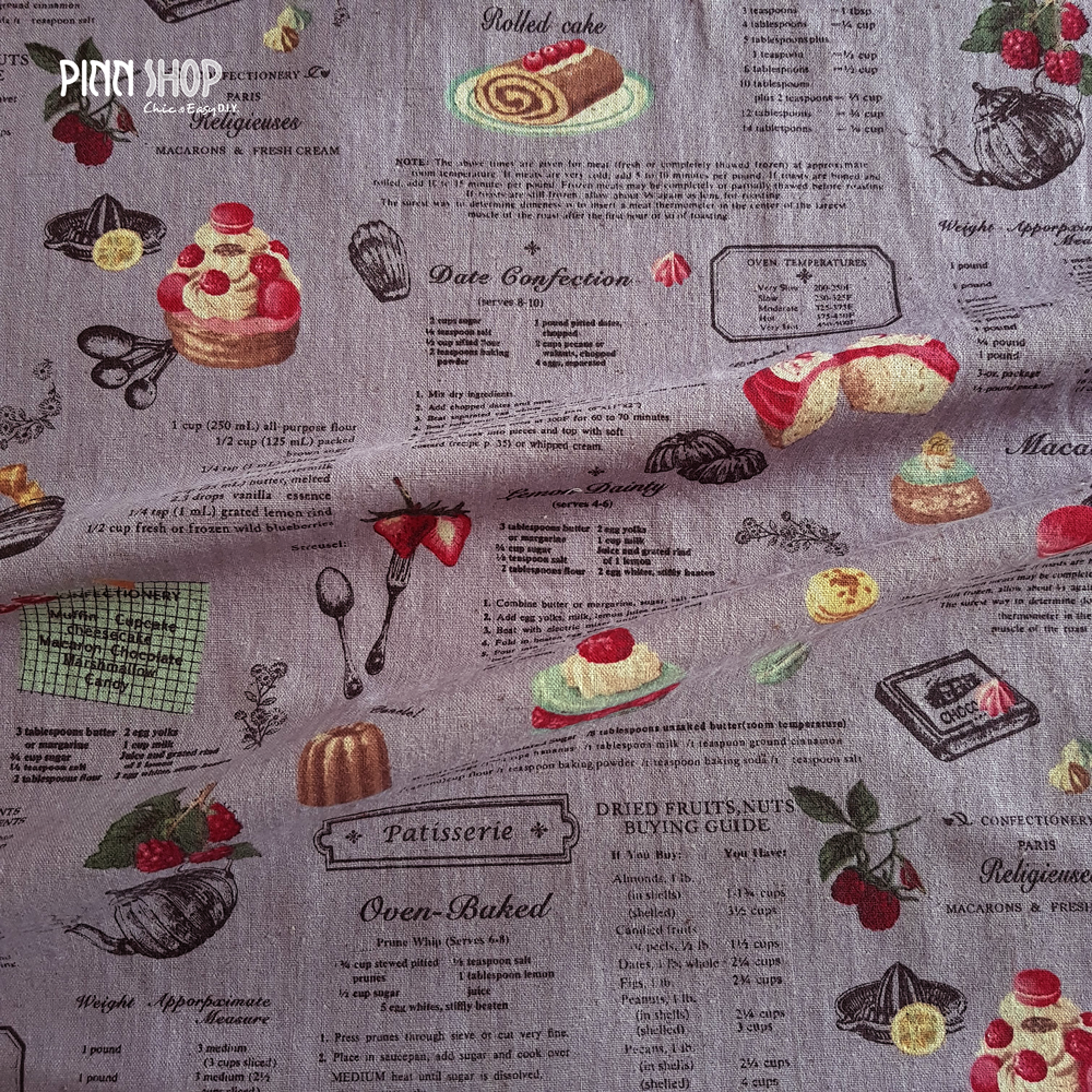 ผ้าญี่ปุ่น YUWA (ลายเค้ก พื้นม่วง)