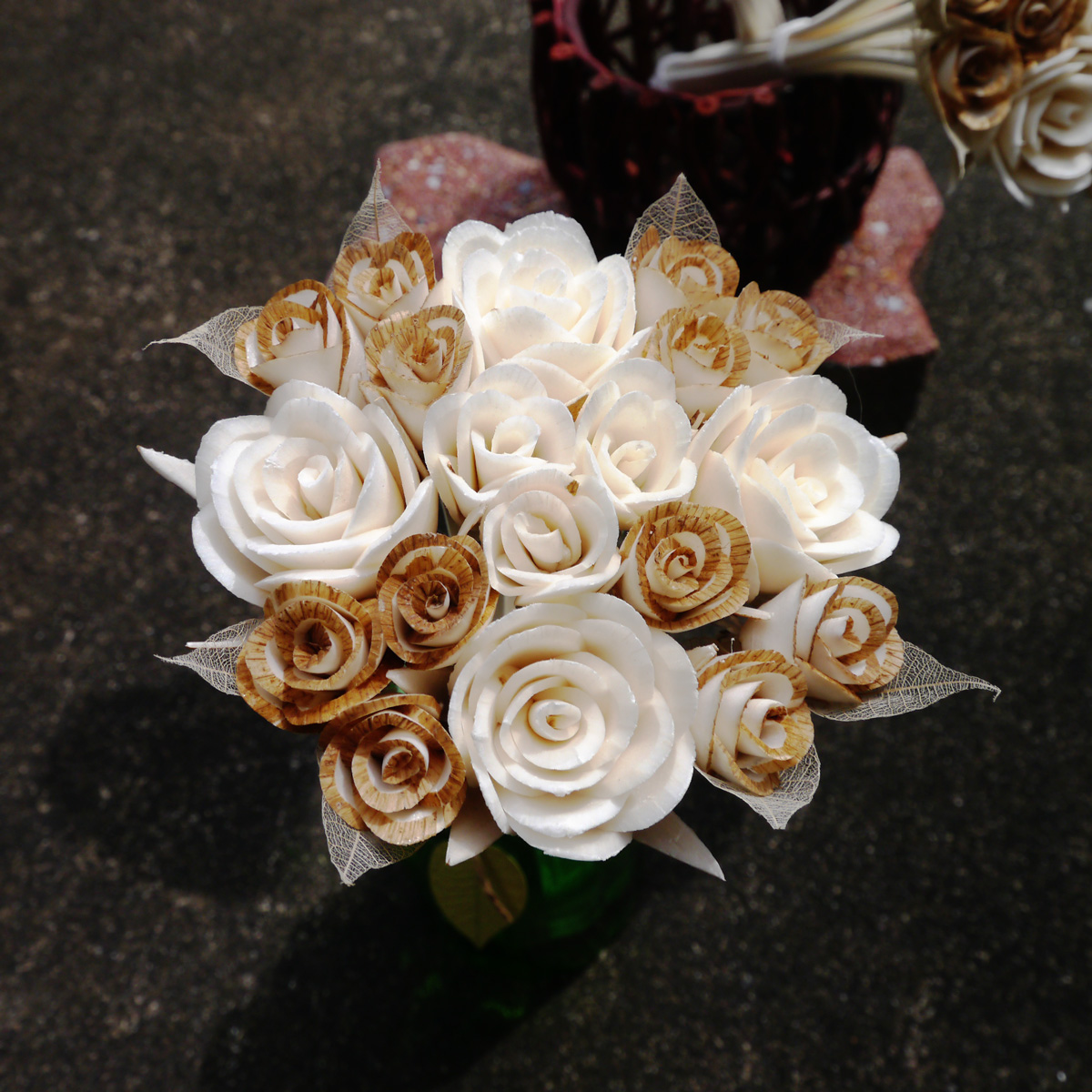 ช่อก้านหวายดูดน้ำหอม 10 นิ้ว +ดอกกุหลาบ 19 ดอก 2 - 3.5cm