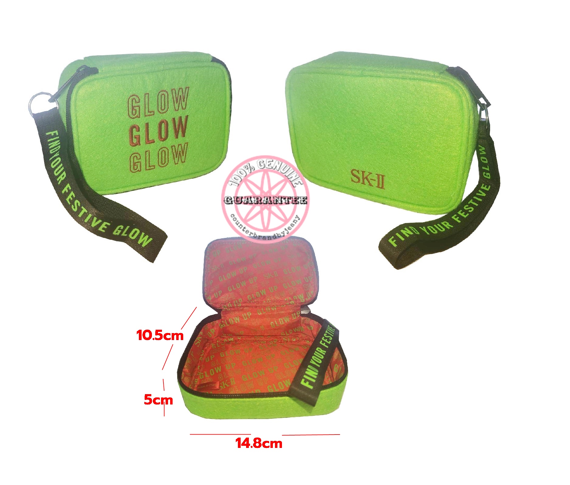 กระเป๋าเครื่องสำอาง สีเขียวนีออน SK-II Hyper Festive NEON GREEN Pouch (พร้อมส่ง)