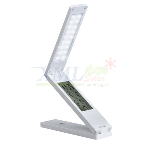 โคมไฟตั้งโต๊ะโซล่าเซลล์ 18 SMD LED + นาฬิกา