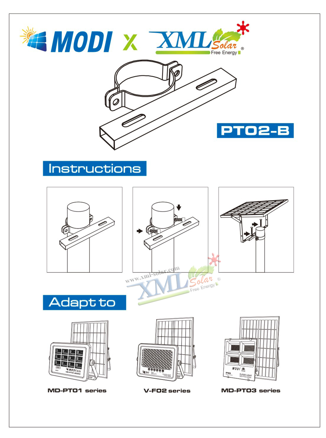 ขายึดเสาสปอร์ตไลท์ รุ่น PT02-B