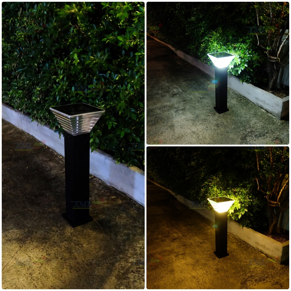 ไฟตั้งพื้นโซล่าเซลล์ ทรง พีระมิด สีดำ โคมใส (80 cm) (แสง : ขาว + เหลืองวอมไวท์)