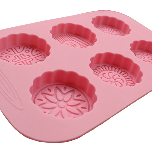 แม่พิมพ์ซิลิโคน พิมพ์สบู่ พิมพ์วุ้น พิมพ์ขนม ทรงขนมไหว้พระจันทร์ ทรงกลม 6 ช่อง