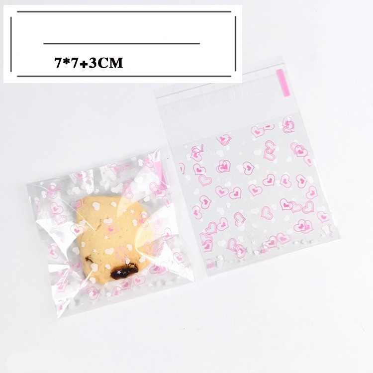 ถุงคุกกี้ เบเกอรี่ ขนม แบบมีเทปกาว 5-100 ใบ/แพ็ค (7*7+3 cm.)