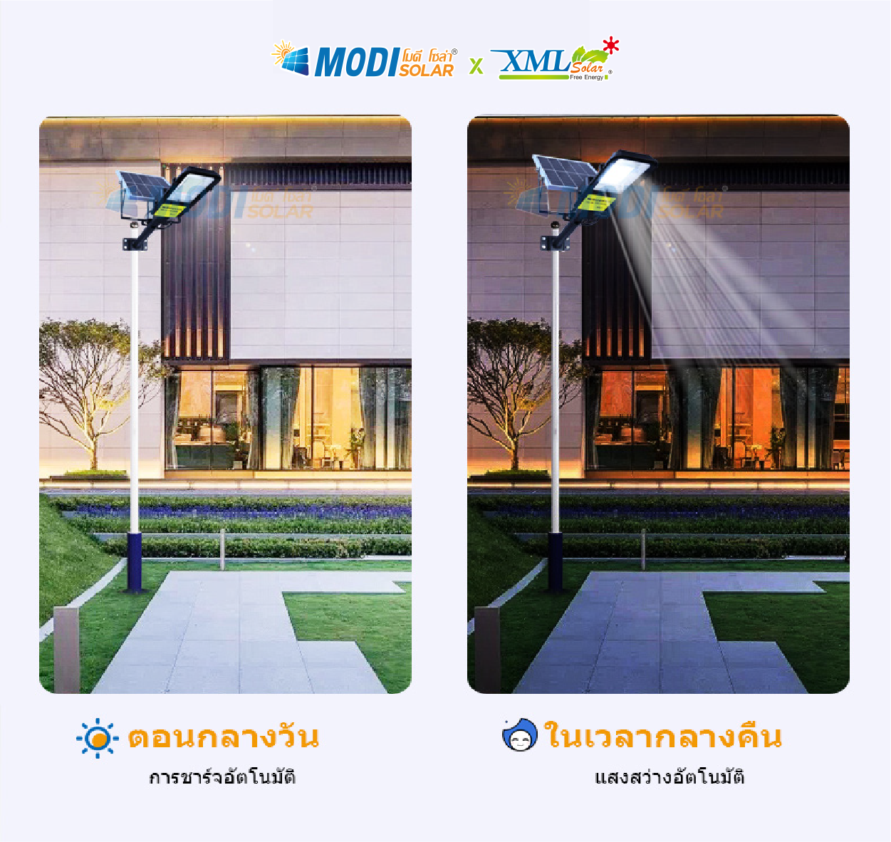 โคมไฟถนนโซล่าเซลล์ รุ่น MD-SLT19 - 150W (แสง : ขาว)
