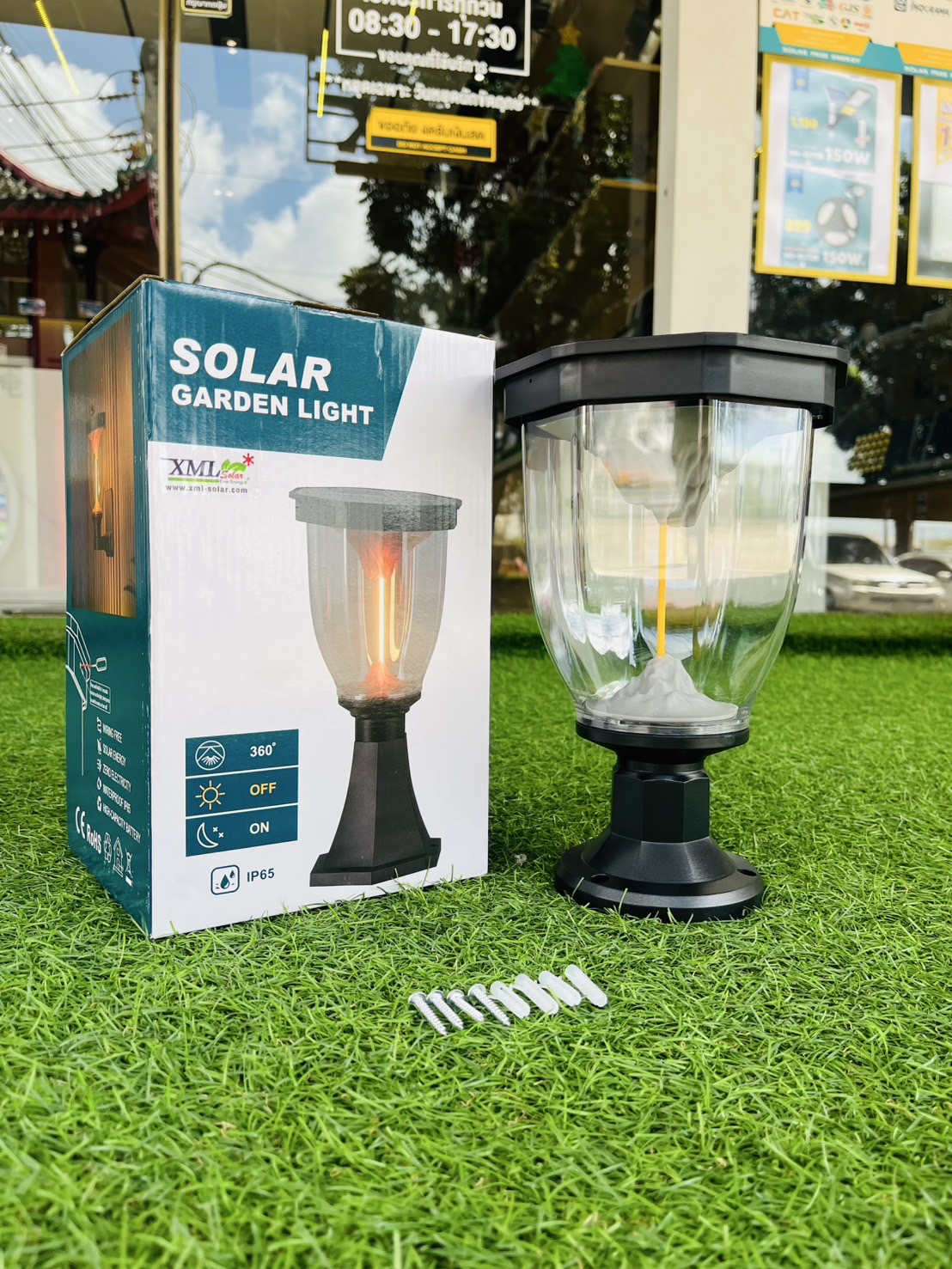 โคมไฟหัวเสาโซล่าเซลล์ LSXML-211 รุ่นภูเขาไฟ (แสง : เหลืองวอมไวท์)