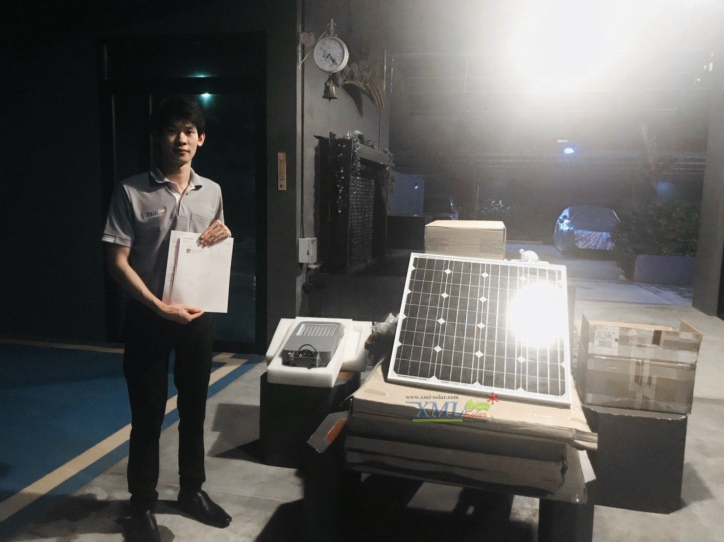 ไฟสปอตไลท์โซล่าเซลล์ 6800 Lumens. ไซต์ใหญ่ (เเสง : ขาว)