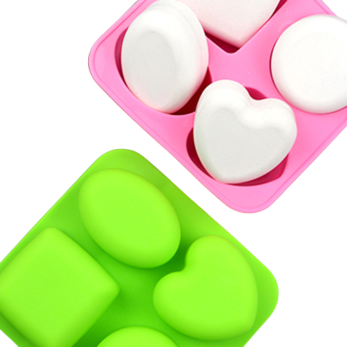 โมล(Mold) แม่พิมพ์ซิลิโคน ทำวุ้น ขนม สบู่ งานdiy ทรงสี่เหลี่ยม หัวใจ 4 ช่อง (น้ำหนักสบู่ : 100 g.-120 g.)