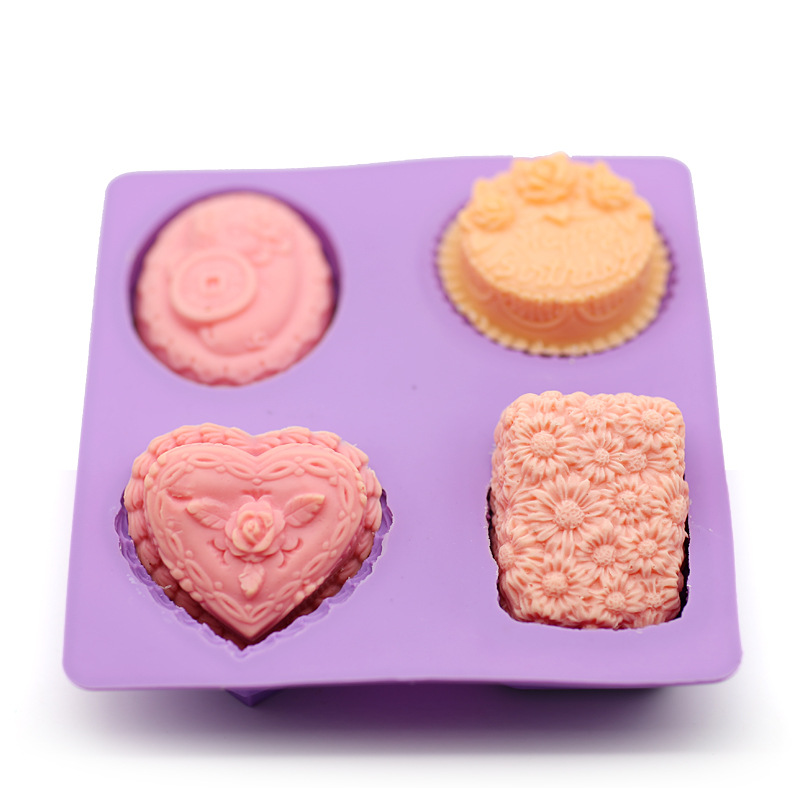 แม่พิมพ์ซิลิโคน พิมพ์สบู่ พิมพ์วุ้น พิมพ์ขนม รูปดอกไม้ 4 ช่อง (น้ำหนักสบู่ : 65-120 G.)