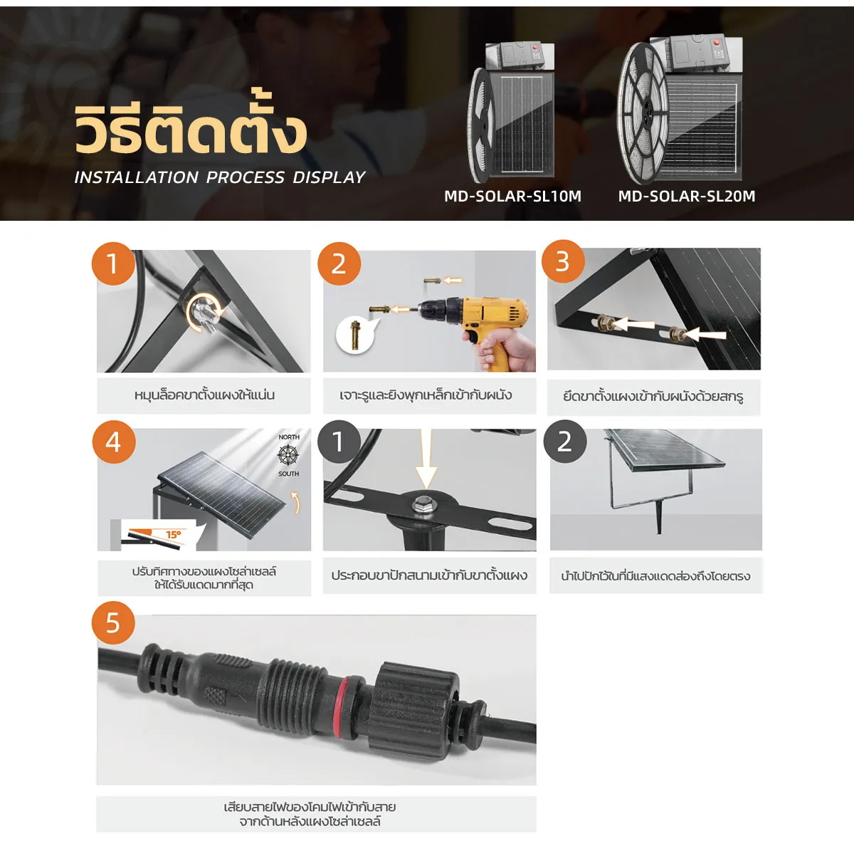 ไฟเส้นโซล่าเซลล์ รุ่น MD-SOLAR-SL10M / 20M / 30M / 50M (แสงเหลืองวอมไวท์)