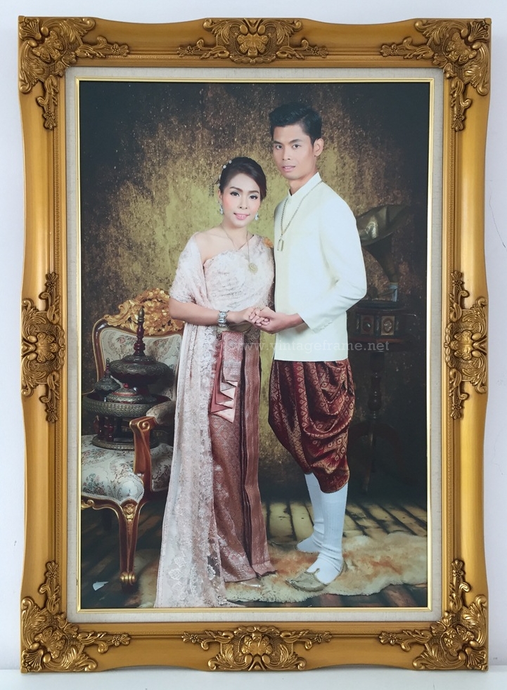 กรอบหลุยส์ไม้แท้ Hana 20x30 นิ้ว สีทอง รวมอัดภาพเคลือบภาพ