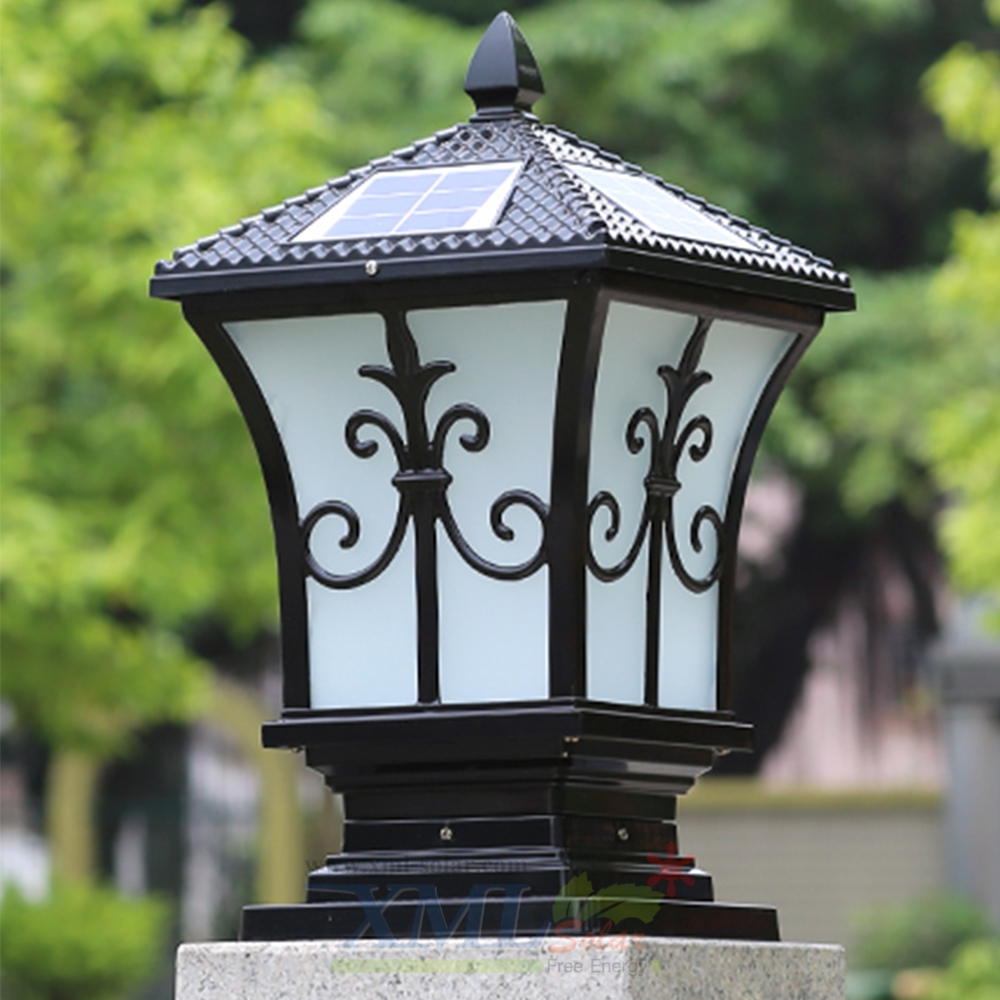 โคมไฟหัวเสาโซล่าเซลล์ + AC ทรง Grand เเบบที่ 2 (สีดำ) (เเสง : ขาว + เหลืองวอมไวท์) (45 cm.)