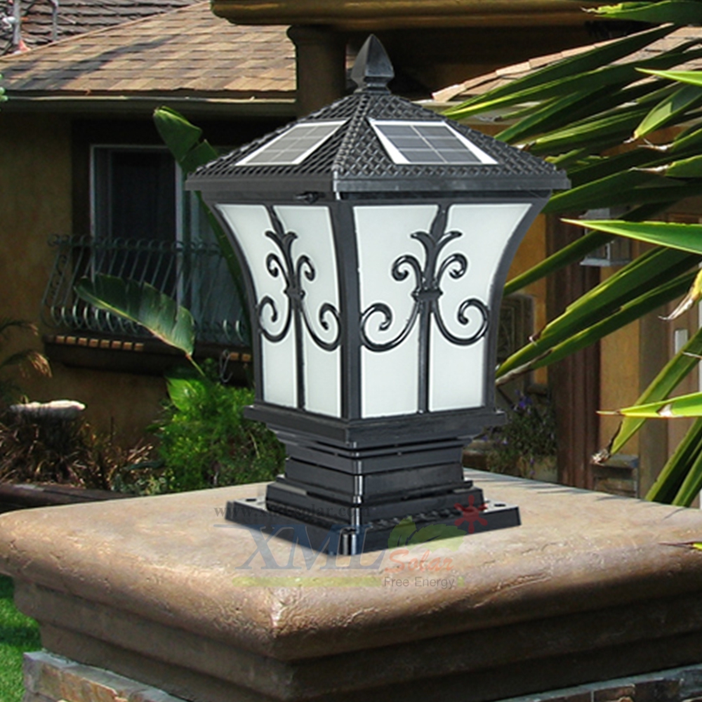 โคมไฟหัวเสาโซล่าเซลล์ + AC ทรง Grand เเบบที่ 2 (สีดำ) (เเสง : ขาว + เหลืองวอมไวท์) (45 cm.)