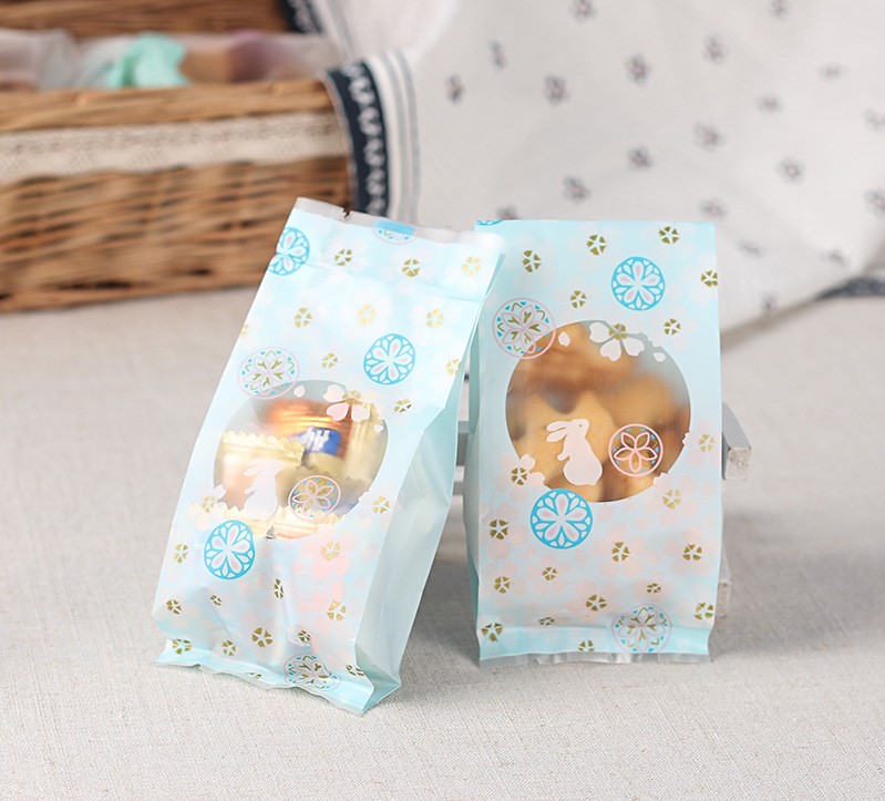 ถุงคุ๊กกี้ ถุงเบเกอรี่ แบบจีบข้าง สีฟ้า 50 ใบ/ห่อ (Size : 5.5*13.5+3 cm.)
