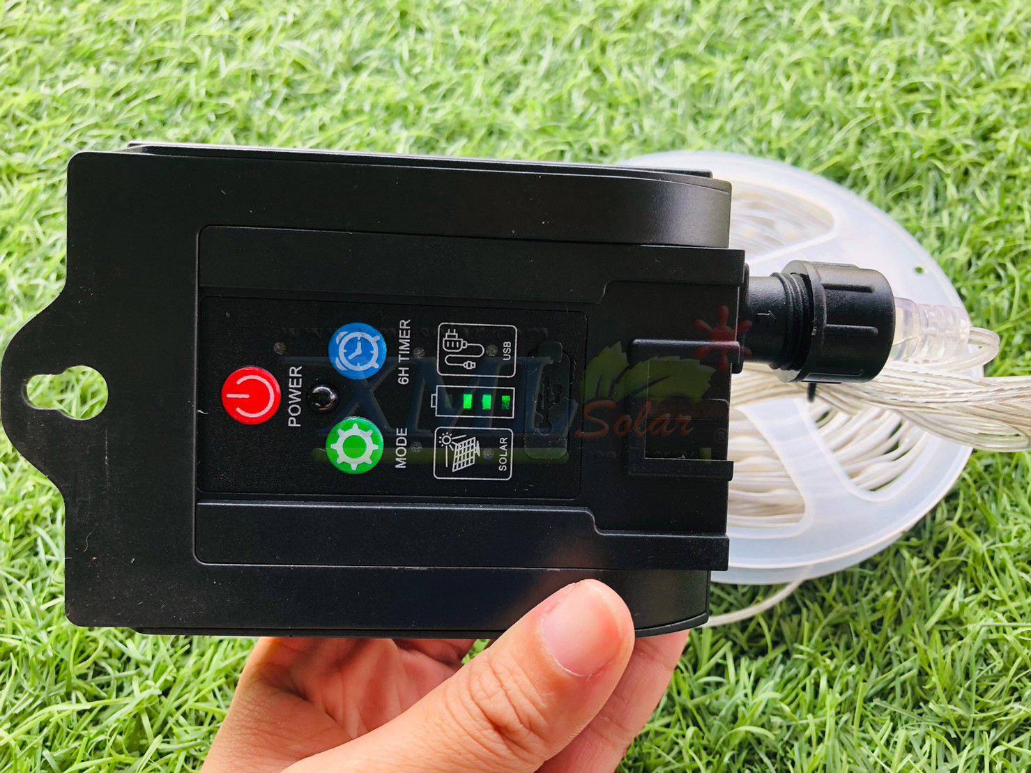 ไฟกระพริบโซล่าเซลล์ รุ่นใหม่สายขาว ยาว 10 เมตร (เเสง : เหลืองวอมไวท์)