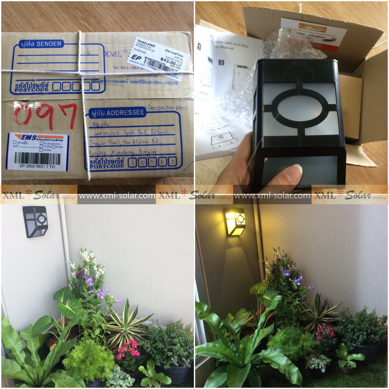 โคมไฟโซล่าเซลล์ ติดผนัง 2 LED ทรง ญี่ปุ่น (เเสง : เหลืองวอมไวท์)