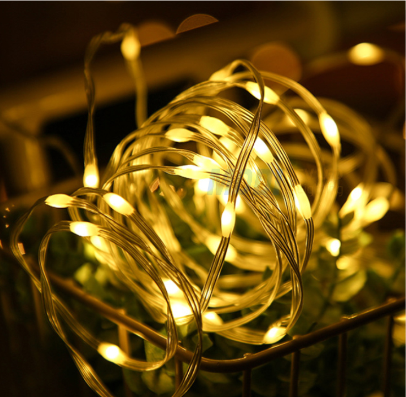 ไฟกระพริบโซล่าเซลล์ รุ่นใหม่สายขาว ยาว 10 เมตร (เเสง : เหลืองเข้ม)