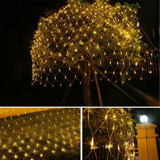 ไฟกระพริบโซล่าเซลล์ เเบบตาข่าย (เเสง : เหลืองวอมไวท์)