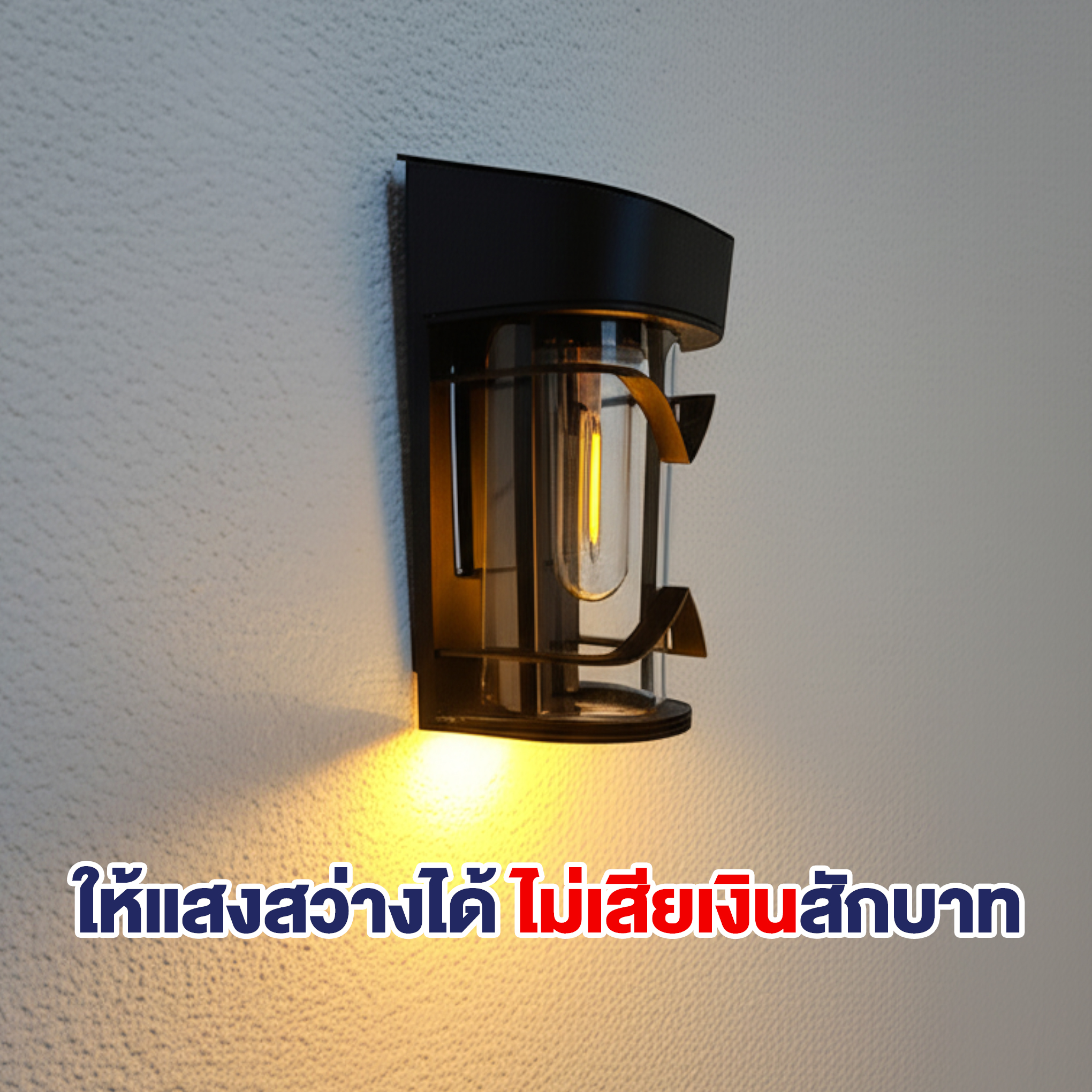 ไฟผนังโซล่าเซลล์ รุ่น MD-SOLAR-H1001 ระบบสว่างค้าง (แสง : เหลืองวอมไวท์)(1 แถม 1)
