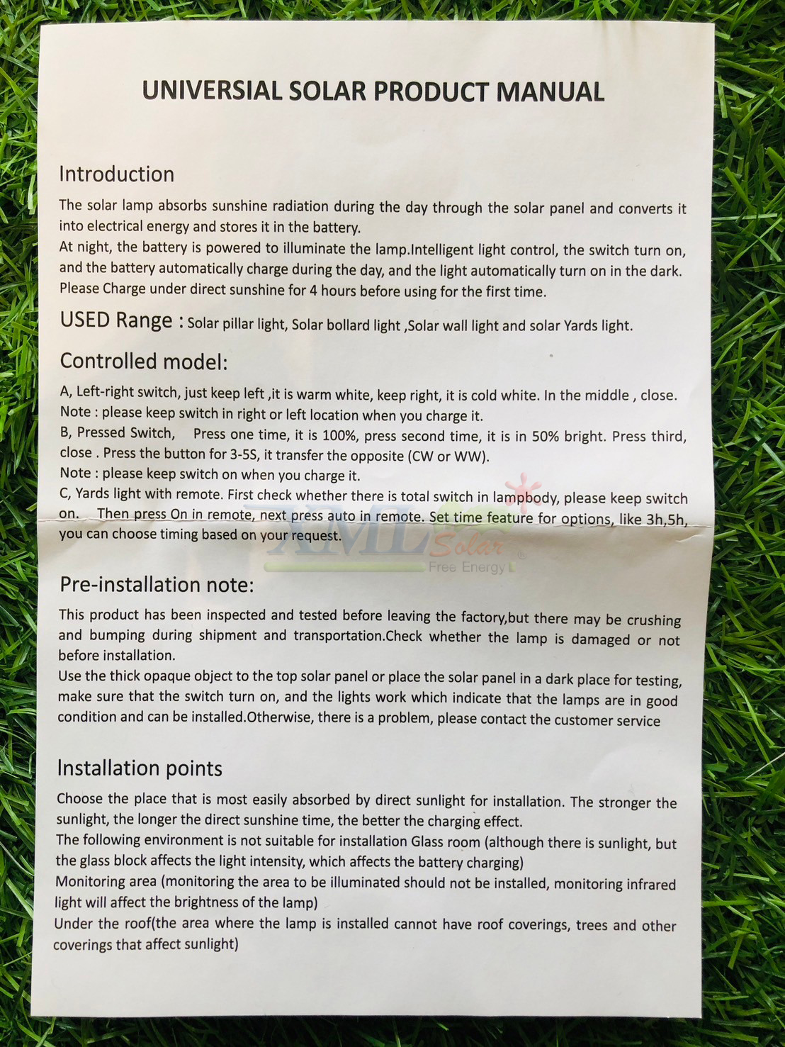 ไฟปักสนามโซล่าเซลล์ รุ่น DC-3661 (เปิดได้ 2 แสง)