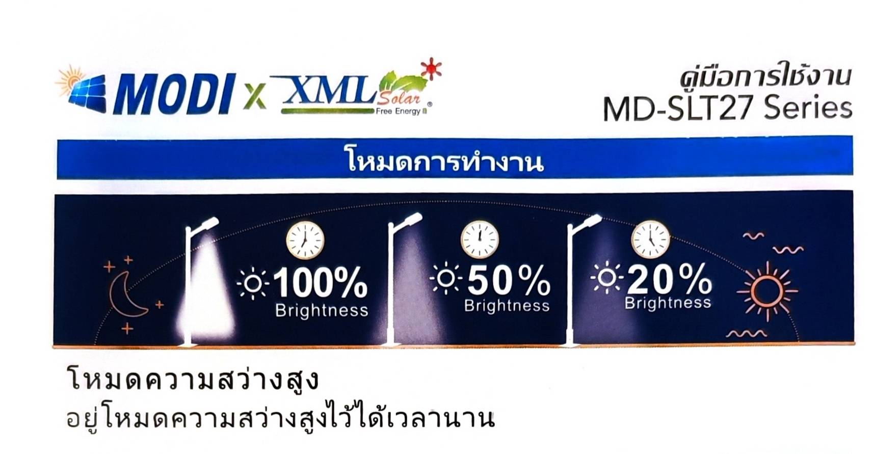 ไฟถนนโซล่าเซลล์ รุ่น MD-SLT27-30W (ขาเหล็ก)(ระบบสว่างค้าง) ของแท้ แบรนด์ MODI XMLSOLAR