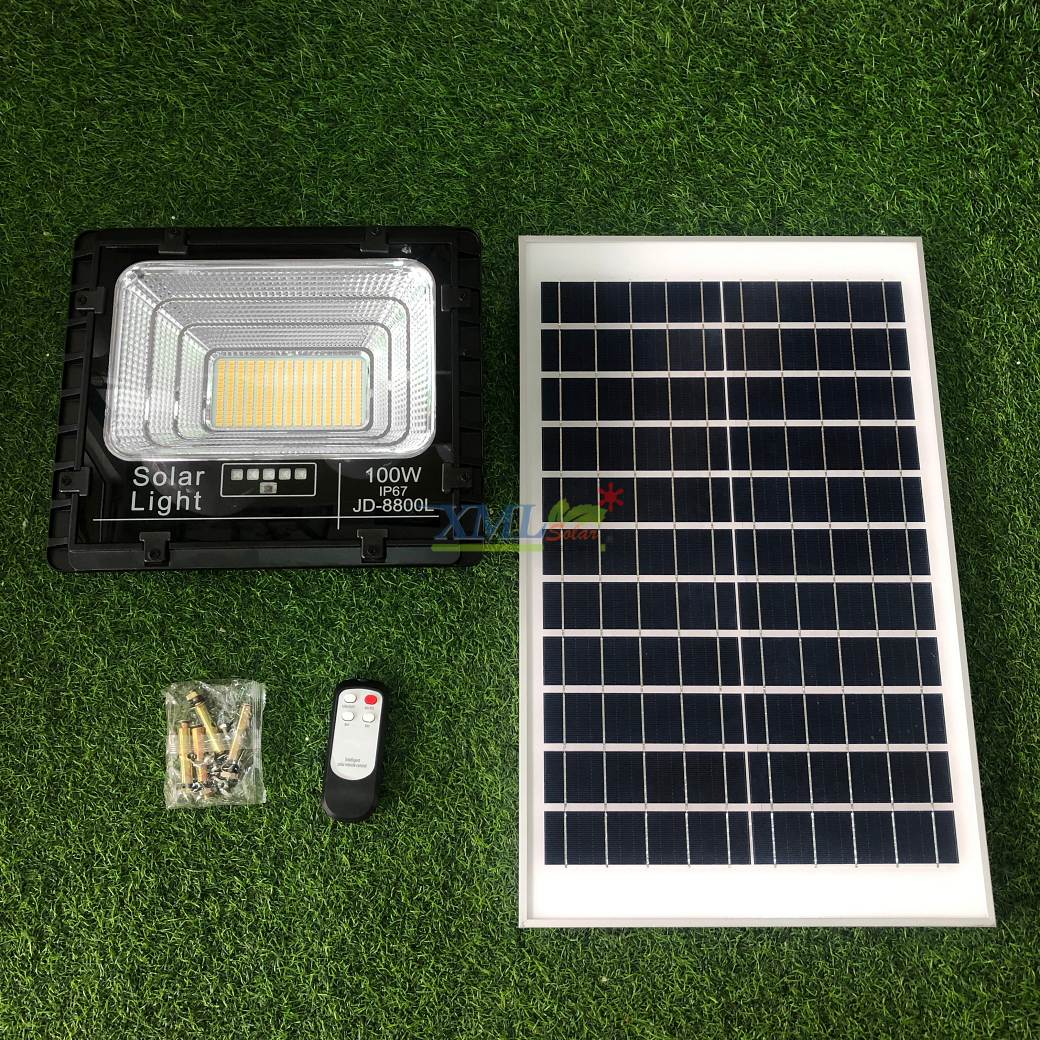 สปอร์ตไลท์โซล่าเซลล์ 100 W. รุ่นใหม่ JD8800L (แสง : เหลืองวอมไวท์)