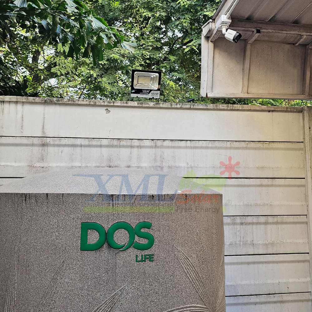 ไฟสปอตไลท์โซล่าเซลล์ 100 Watt กล่องสีน้ำตาล (เปิดได้ 3 แสง)