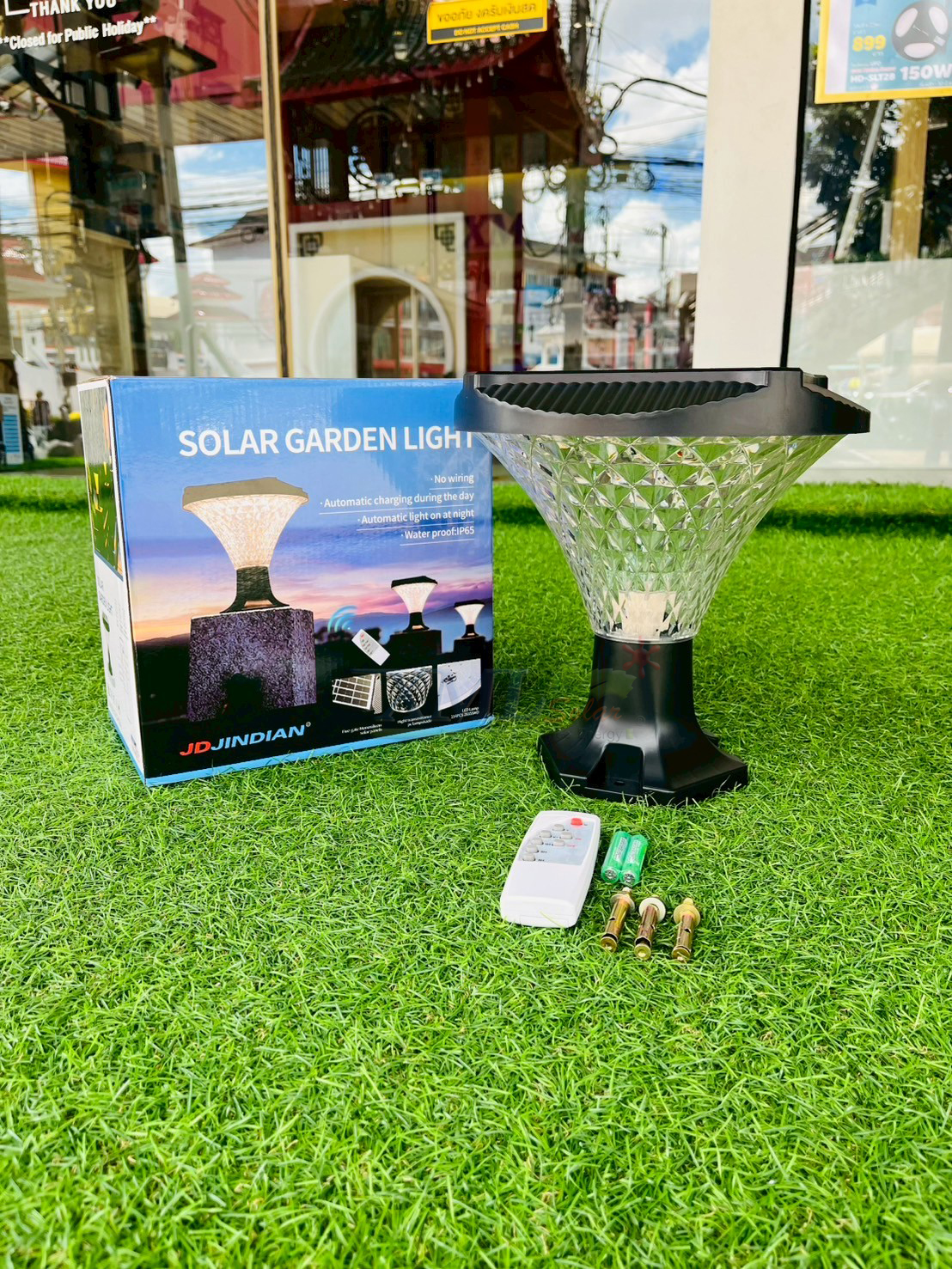 โคมไฟหัวเสาโซล่าเซลล์ รุ่น JD-X29 (เปิดได้ 3 แสง)