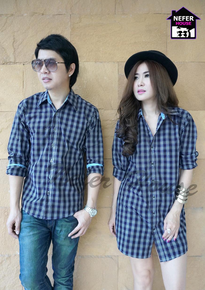 เสื้อเชิ้ตคู่รักแขนยาวพร้อมสง