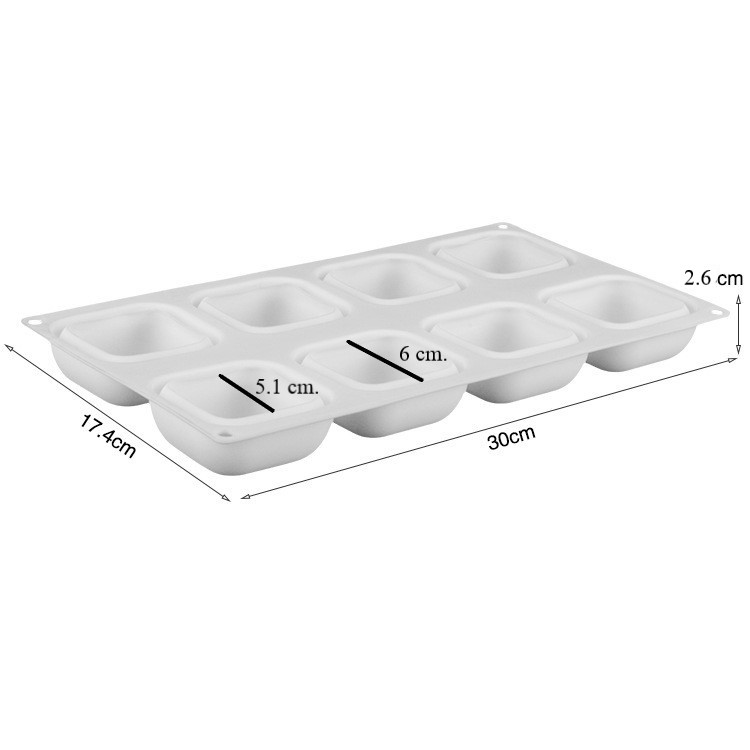 โมล(Mold) แม่พิมพ์ซิลิโคน ทำวุ้น ขนม สบู่ งานdiy รูปสี่เหลี่ยม ขอบมน 8 ช่อง (80 G.)