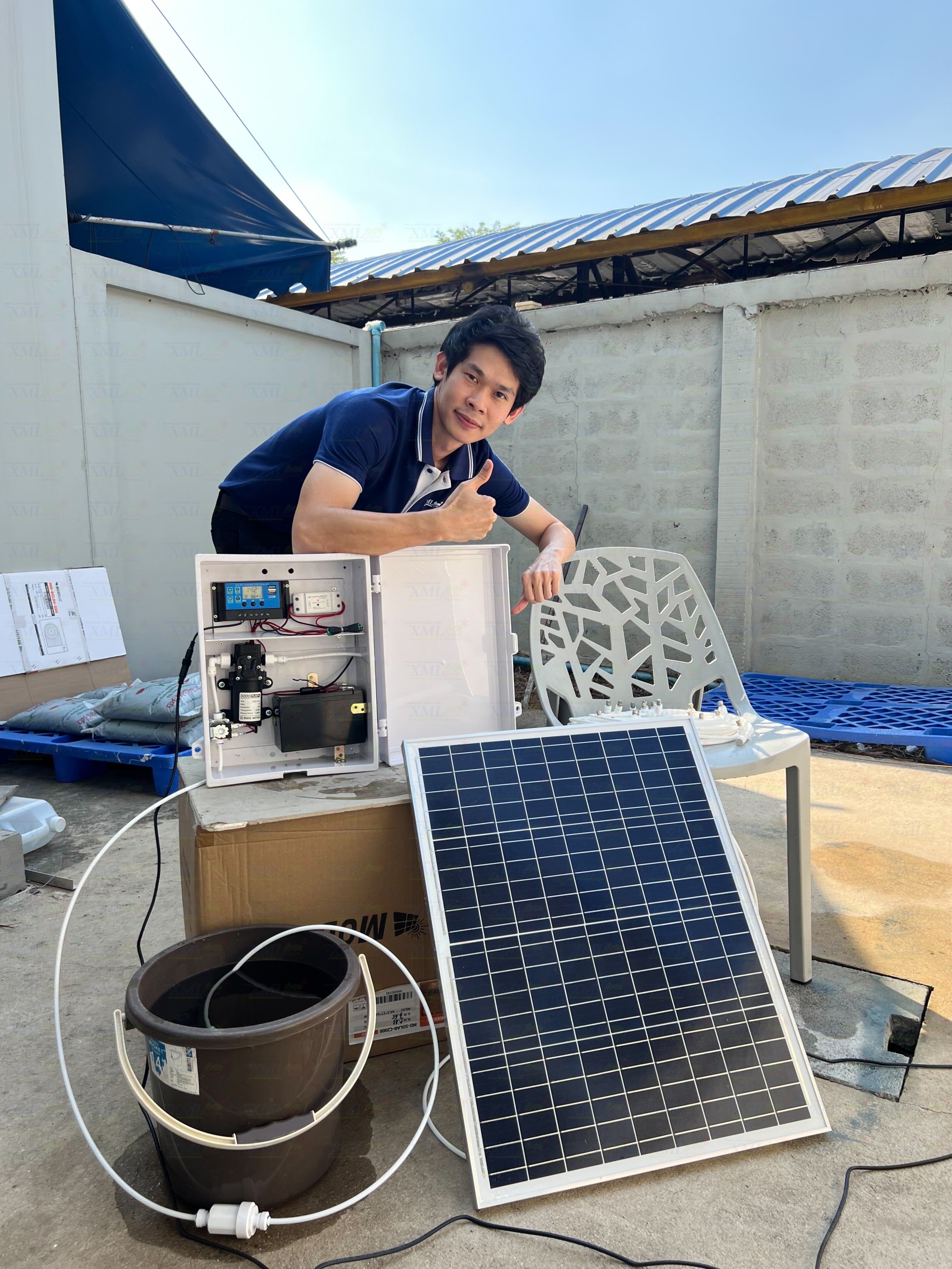 ชุดพ่นหมอก รดน้ำต้นไม้อัจฉริยะ คอนโทรลผ่านมือถือได้ (wifi) + แผงโซล่าเซลล์ 50W