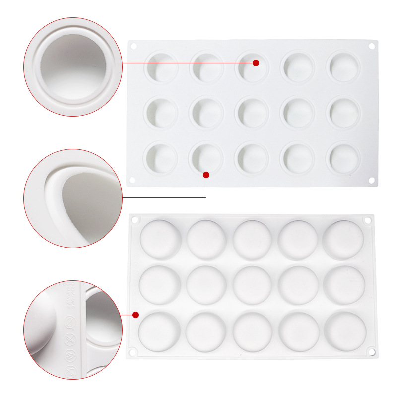โมล(Mold) แม่พิมพ์ซิลิโคน ทำวุ้น ขนม สบู่ งานdiy ทรงกลม 15 ช่อง (30 G.)(พิมพ์สีขาว)