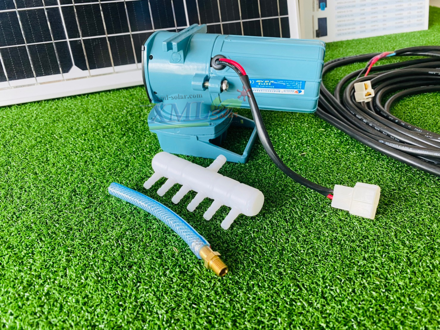 ชุดปั๊มออกซิเจน โซล่าเซลล์ รุ่นใหญ่ (ระบบ DC) ปั๊ม 12v. /18 W. พร้อมแผงโค้งงอได้ 120 Watt