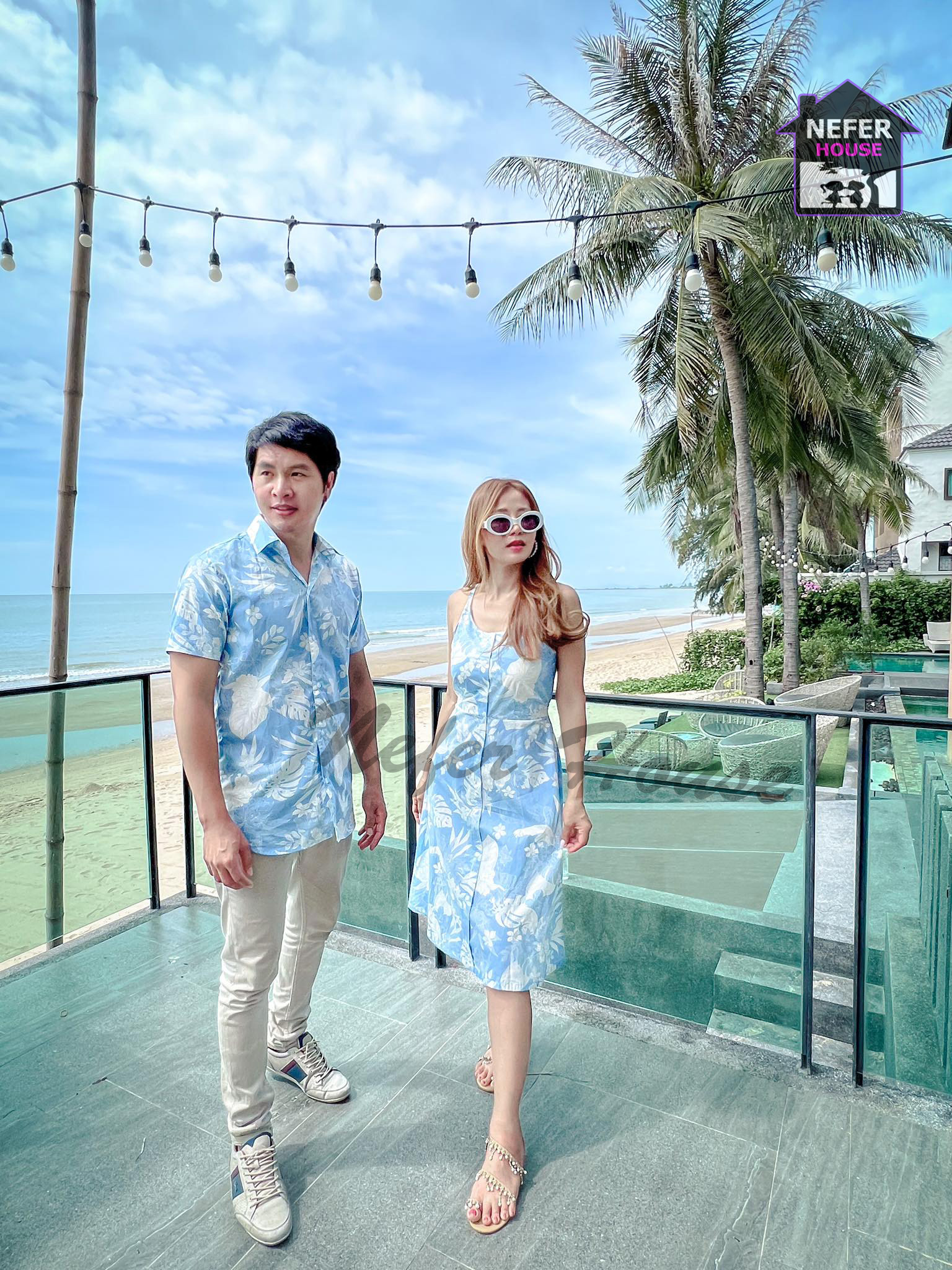 ชุดคู่ไปทะเลโทนสีฟ้าขาวสดใสร่าเริง