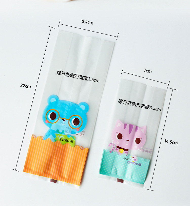 ถุงคุกกี้ ถุงเบเกอรี่ แบบจีบข้าง รูปหมีสีฟ้า 50 ใบ/ห่อ (8*23 cm.)