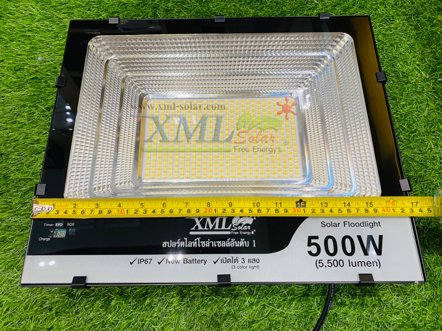 ไฟสปอตไลท์โซล่าเซลล์ 500 Watt กล่องสีน้ำตาล (เปิดได้ 3 แสง)