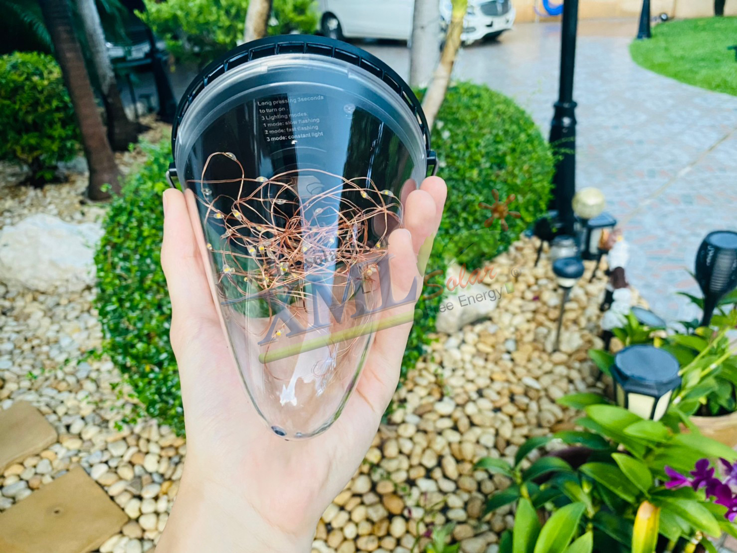 โคมไฟห้อยโซล่าเซลล์ ทรงกรวย รุ่น เม็ดChip (เปิดได้ 3 ฟังก์ชั่น) (แสง : เเหลืองวอมไวท์)