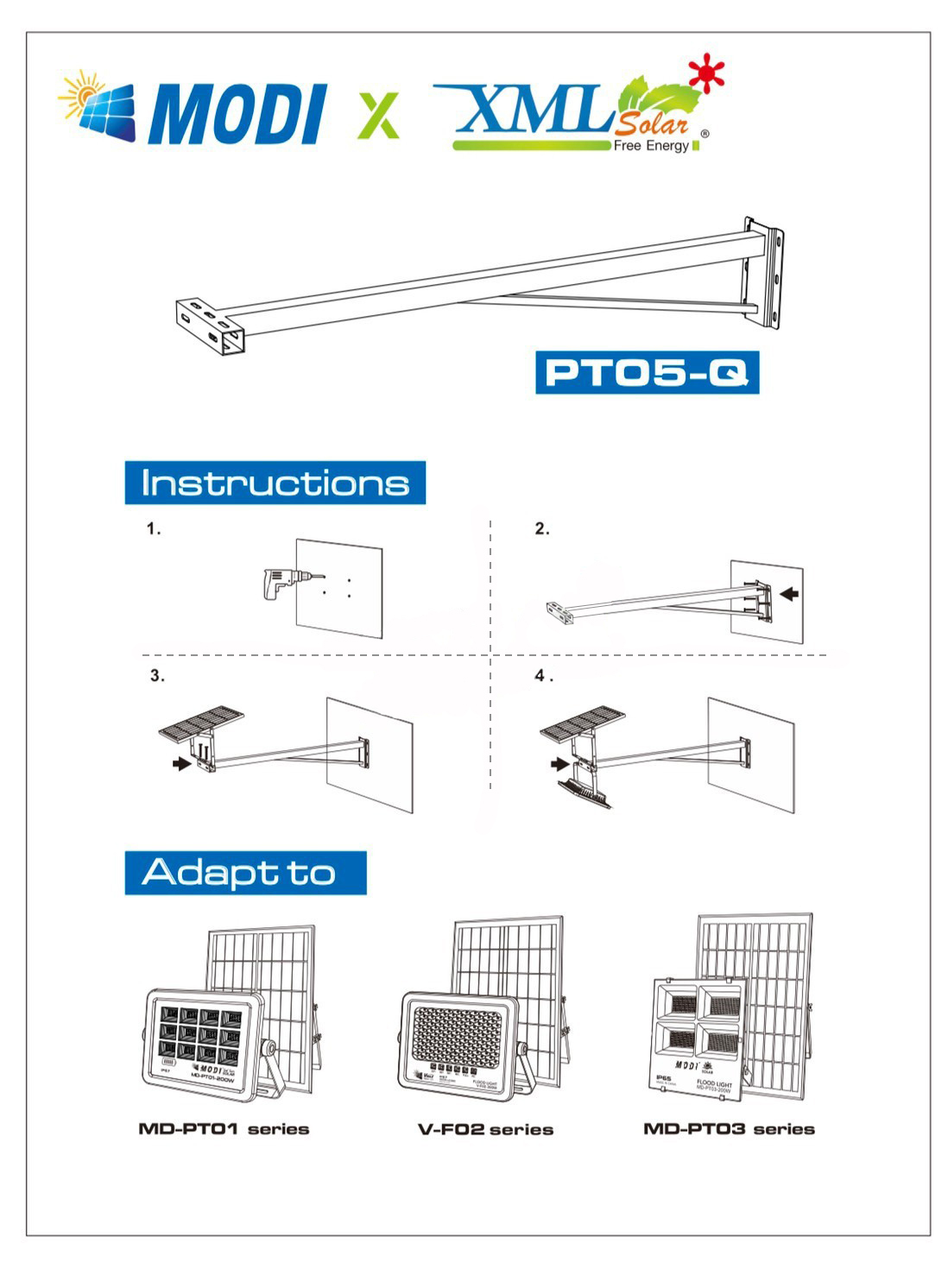 ขายึดส่องป้าย ไซต์กลาง 120 ซม. สำหรับสปอร์ตไลท์ รุ่น PT05-Q