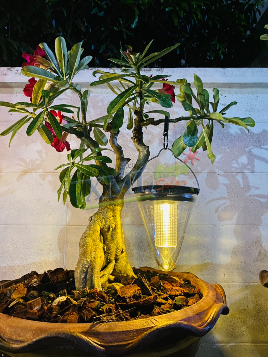 โคมไฟห้อยโซล่าเซลล์ ทรงกรวย รุ่น หลอดแท่ง (แสงขาว + เหลือง)